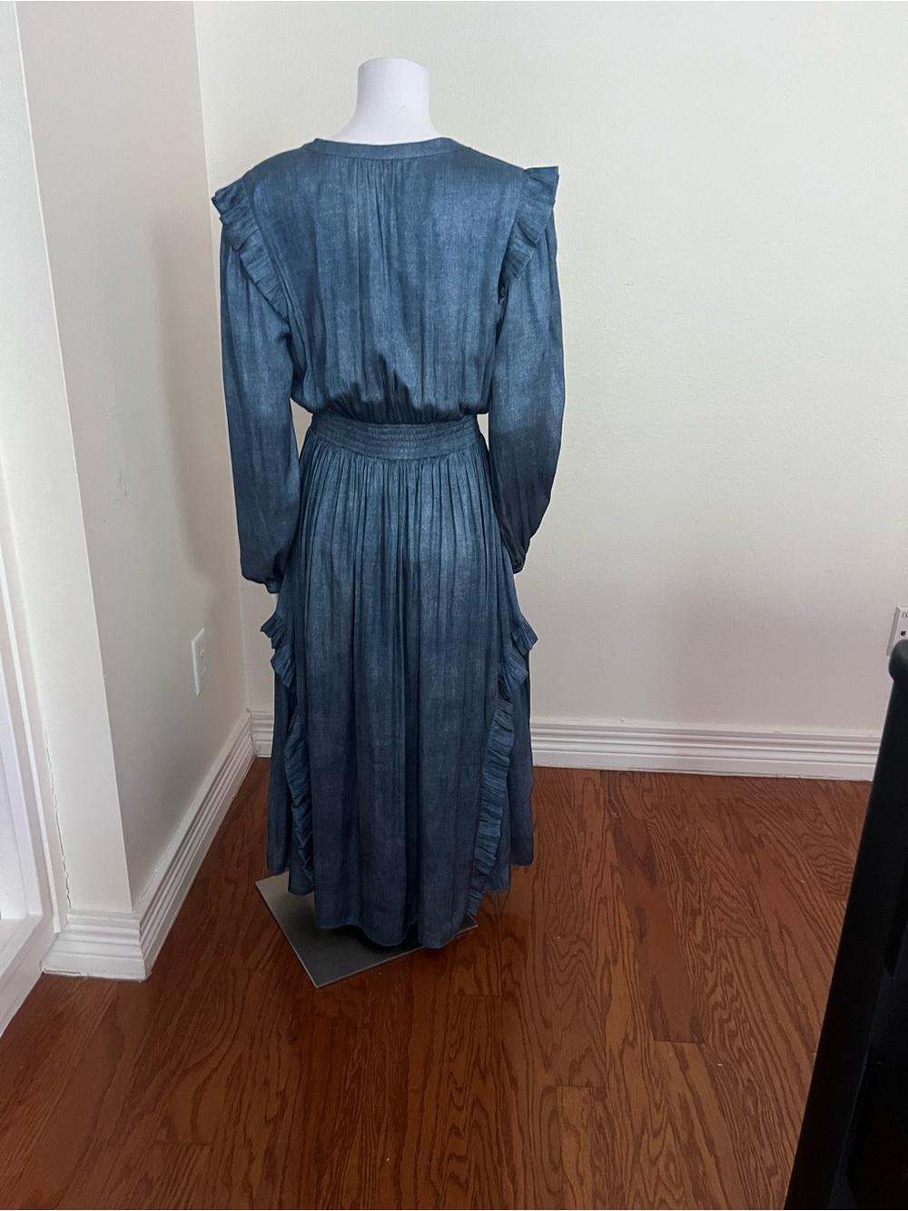 Current Air Slate Blue V-Neck Ruffle Maxi Dress - Picture 3 of 9